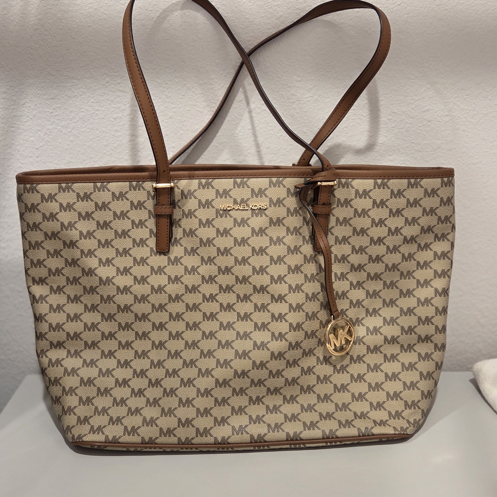 Michael Kors Tan and Brown Monogram Tote